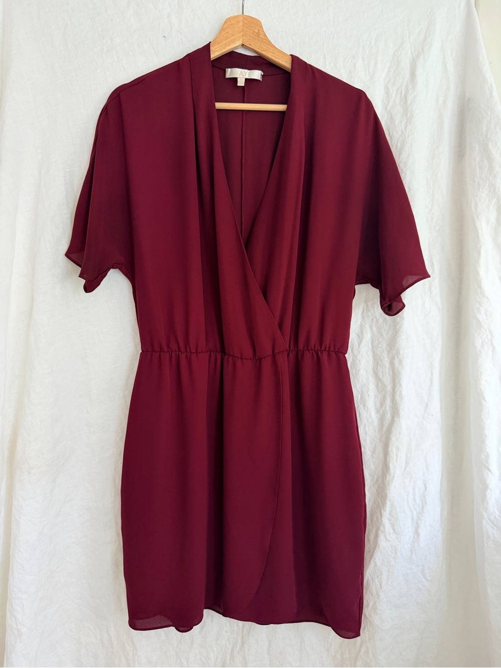Wayf Burgundy Wrap-Front Short Sleeve Tunic